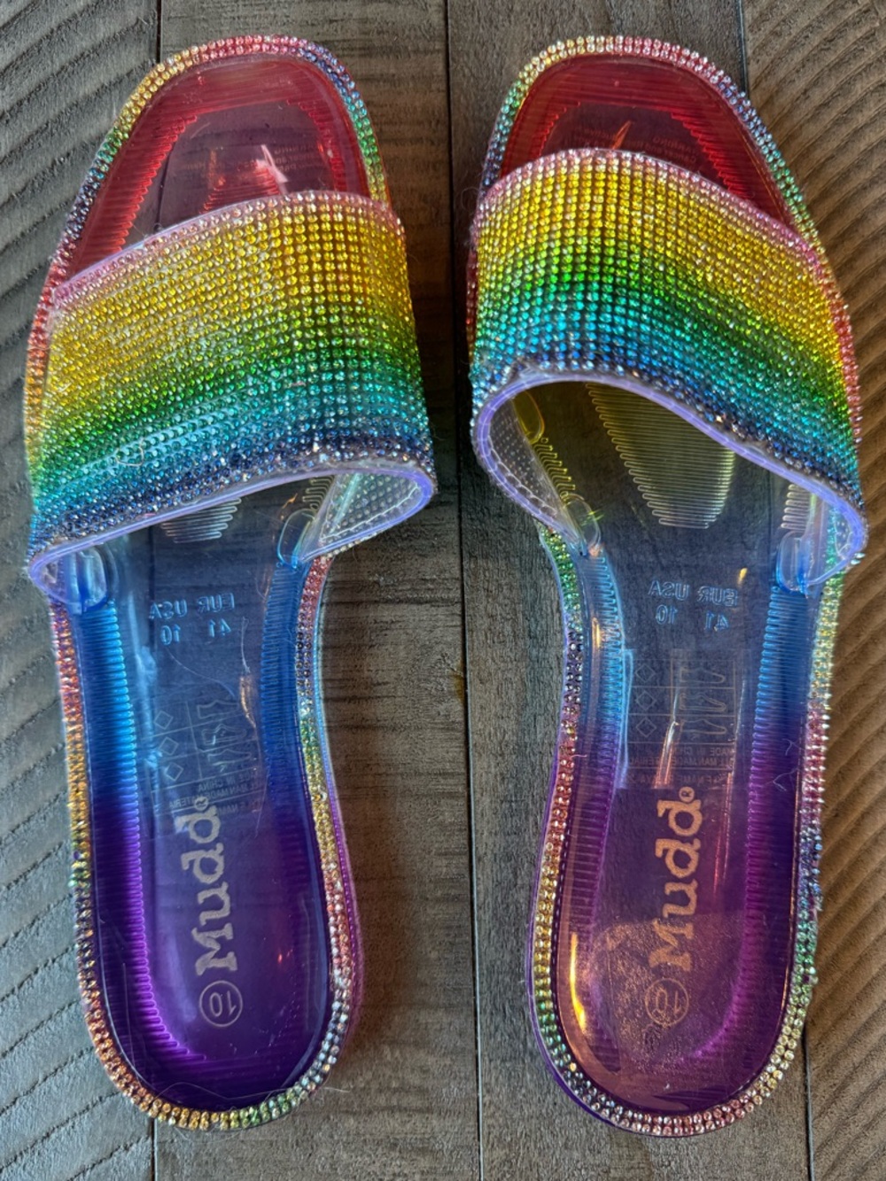 Mudd Multicolor - Rainbow  Crystal Jelly Slide Sandals Women’s Size 10 (NWOT)